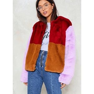 Nasty Gal Soft Patch Faux Fur Jacket